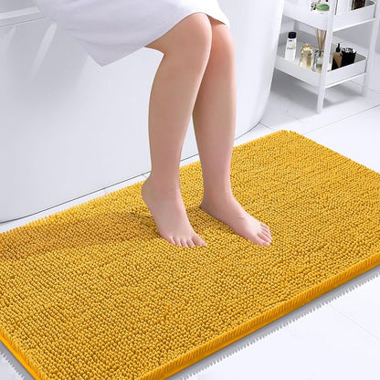 OLANLY Bathroom Runner Rugs 40x24, Extra Soft Absorbent Chenille Bath Rugs | Golden Yellow, Quick-Drying Rubber Backing, Washable Long Bath Mat for Bathroom Floor, Tub and Shower, Home Decor Accessories