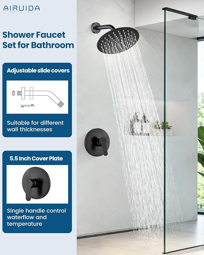Airuida 8 Inch Oil Rubbed Bronze Shower Faucet Set,Shower Valve Kit | Female Threads Rough-in Valve Shower Trim Kit,Single Handle Control Shower Set