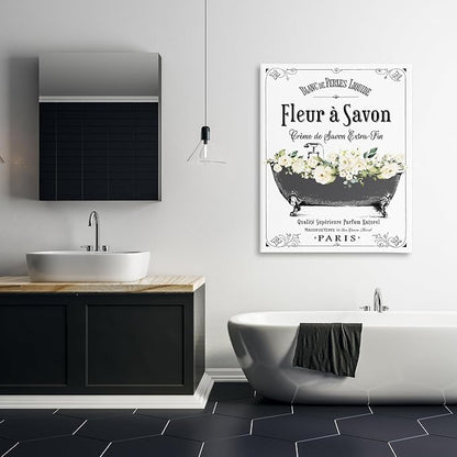 French Flower Bathtub Floral, 36 x 48 Inch Canvas Wall Art | Stupell Industries · By Lettered and Lined · Ready to hang · Bathroom to bedroom decor · Made in USA