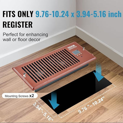 VEVOR Register Booster Fan, Quiet Vent Booster Fan Fits 4” x 10” Register Holes, with Remote Control and Thermostat Control, Adjustable 10-Speed for Heating Cooling Smart Vent, Brown