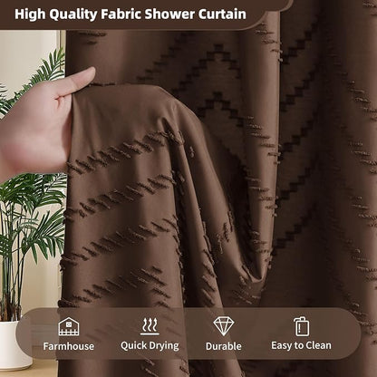 Siiluminisoy Brown Shower Curtain Fabric Shower Curtain for Bathroom 72 x 78 Tufted Chevron Textured Striped Modern Farmhouse Minimalist for Bathroom