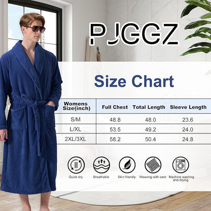 Men's Shawl Collar Bathrobe, Soft Long Towel Robe for Men - Super Absorbent Quick Dry yet Warm