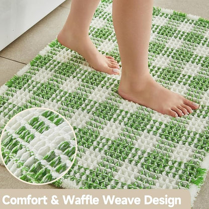 TYUU Waffle Bath Mat, Cute Bathroom Rugs Non Slip, 48x24 Green & White | Super Absorbent Quick Dry Bath Rug, Non-Slip Backing, Soft Waffle Washable Farmhouse Bathroom Mats, Tub, Shower & Home Decor