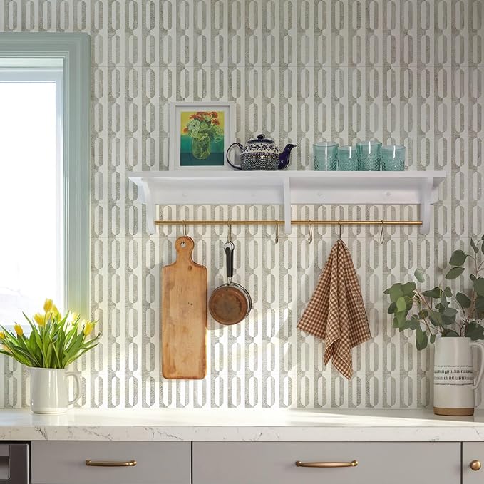 STICKGOO Peel and Stick Backsplash Tiles 12"x12", Waterproof Stick on Kitchen & Bathroom Backsplash, PVC Self Adhesive Wall Tiles for Fireplace, White/Beige Slate (10 Sheets)
