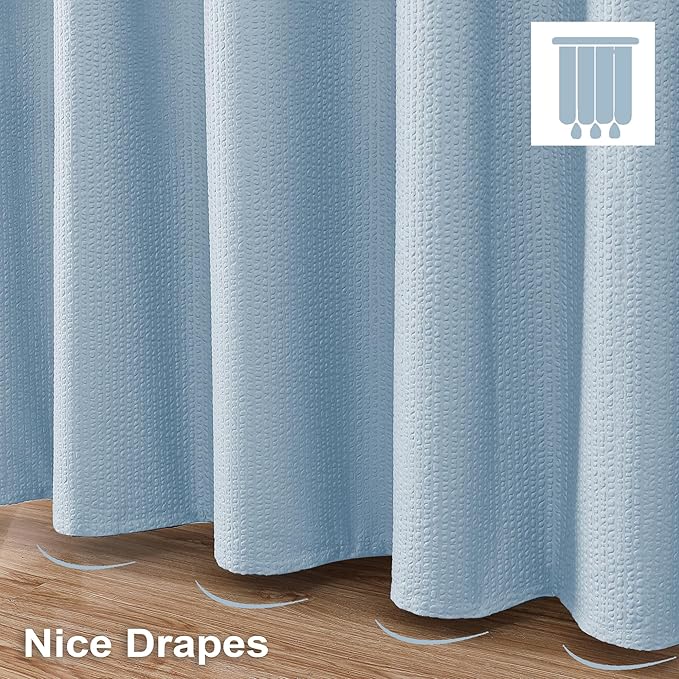 OVZME Extra Long Shower Curtain 72 x 96 Inch, 3D Embossed Textured Fabric Bathroom Shower Curtain, Large Hotel Bath Curtain with 12 Holes, Machine Washable Water Resistance, Glacier Blue