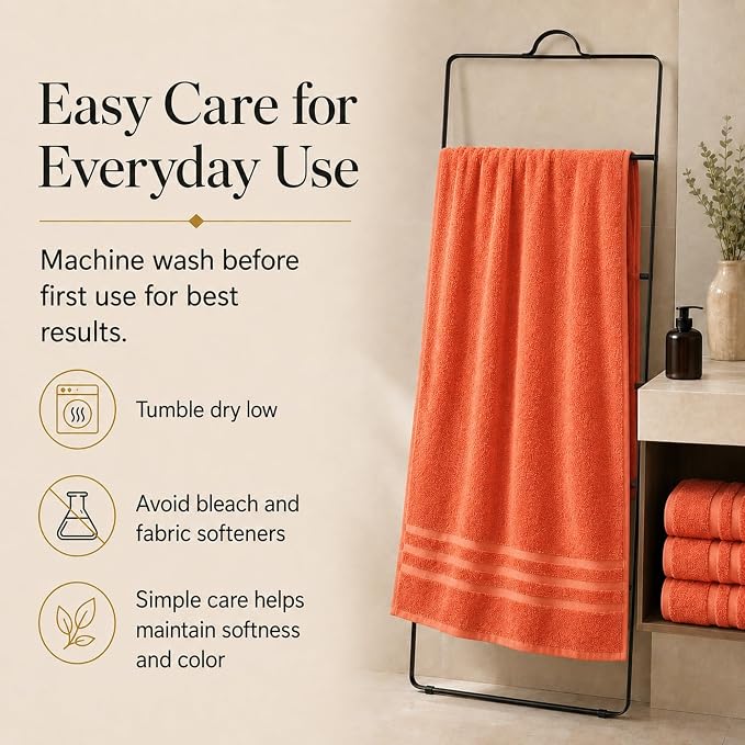 Velqora Bath Towels, 2 Pack, 30x60 in, 100% Cotton, Soft & Absorbent, Coral | Balanced Weight | Everyday Comfort | Easy Care