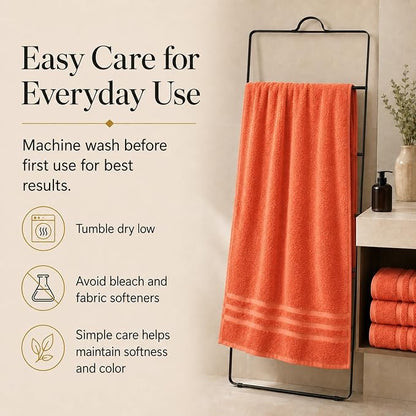Velqora Bath Towels, 2 Pack, 30x60 in, 100% Cotton, Soft & Absorbent, Coral | Balanced Weight | Everyday Comfort | Easy Care