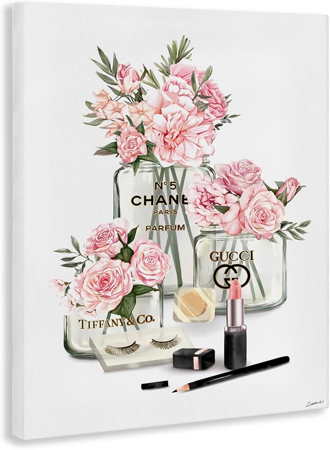 Pink Rose Florals Glam Fashion Jars, 16 x 20 Inch Canvas Wall Art | Stupell Industries · By Ziwei Li · Ready to hang · Elegant gift for glam decor · Made in USA