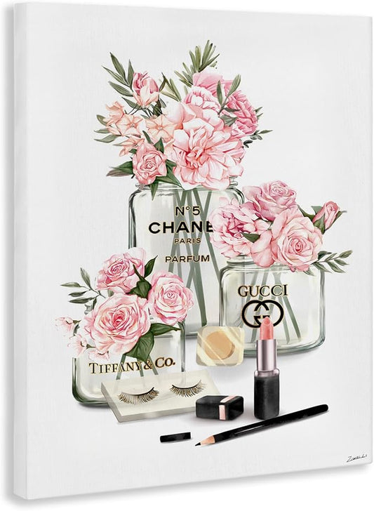 Pink Rose Florals Glam Fashion Jars, 30 x 40 Inch Canvas Wall Art | Stupell Industries · By Ziwei Li · Ready to hang · Elegant gift for glam decor · Made in USA