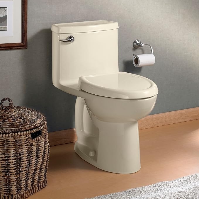 American Standard 2403128.021 Compact Cadet 3, One-Piece Toilet with Slow-Close Seat, Elongated Front, Left-Hand Flush, Bone, 1.28 gpf