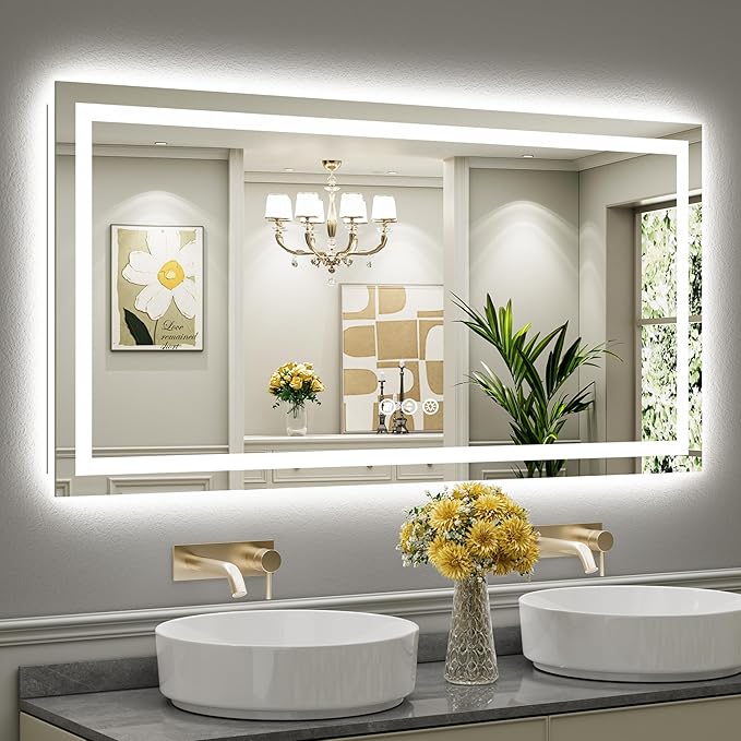 60x30 Inch LED Bathroom Mirror with Lights, Backlit & Front Lit, Anti-Fog Lighted Bathroom Vanity Mirror for Wall, Memory Function, Dimmable, HD Tempered Glass, Shatter-Proof