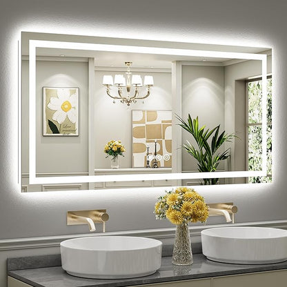 60x30 Inch LED Bathroom Mirror with Lights, Backlit & Front Lit, Anti-Fog Lighted Bathroom Vanity Mirror for Wall, Memory Function, Dimmable, HD Tempered Glass, Shatter-Proof
