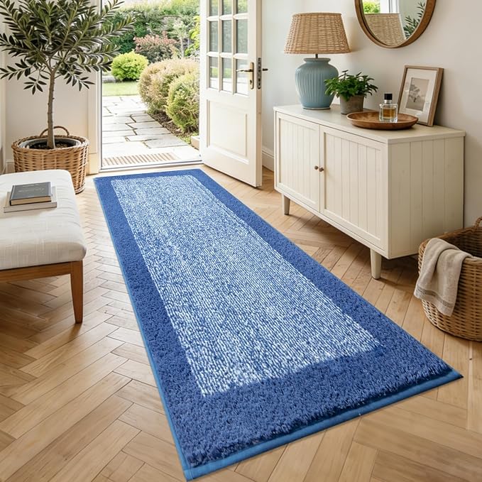 70x24 Long Bathroom Rugs Washable Non Slip, Blue Bath Mat for Bathroom Floor Tub, Soft Absorbent Quick Dry Mats for Shower, Bathtub,Home Decor