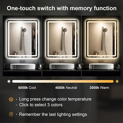 LED Bathroom Vanity Mirror with Lights, 36"x30" Lighted Wall Mirror | Front and Backlit, Anti Fog, Dimmable 3 Color Lighting, Memory Function, Shatterproof Glass, Plug in or Hardwired