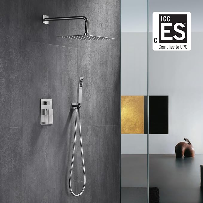 SUMERAIN Brushed Nickel Shower System With 8" Rain Shower And Handheld | Anti-scald Pressure Balance Shower Valve, Single Handle, Modern Design