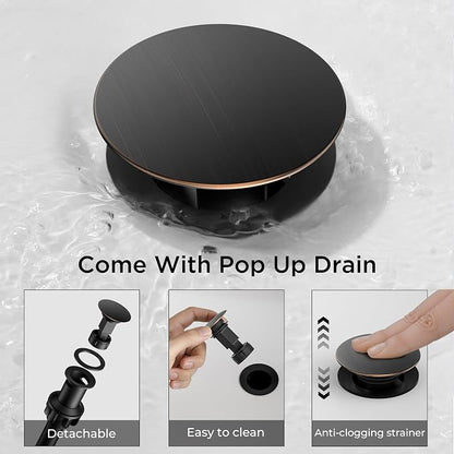 FORIOUS Bathroom Faucet 1 Hole, Single Handle Vainty Sink Faucets Bronze | for 1 or 3 Hole 4 Inch Centerset Sink, with Pop-up Drain, NSF61 Certificate, for Rv Commercial Lavatory Restroom Basin