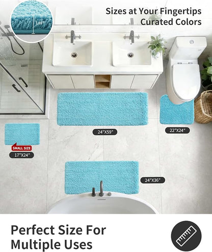 ILANGO Teal Bathroom Rugs 32" × 20" Non Slip & Super Absorbent Extra Thick Soft, Washable Bath Mat for Floor, Microfiber Plush Shaggy Bath Rug with Rubber for Bathtub Shower Room Sink
