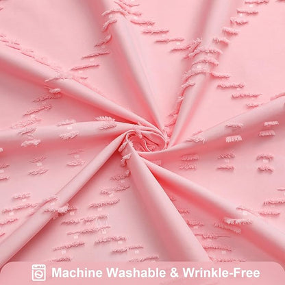 Pink Boho Woven Fabric Shower Curtain with Tassel 72 x 78, Tufted Textured | Modern Farmhouse Curtain for Bathroom, Long Bathroom Curtain, Minimalist Decor, Waterproof