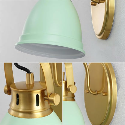 JONATHAN Y 7" Mint Green/Brass Gold 1-Light LED Vanity Light, Adjustable Wall Sconce for Bathroom Mirror, Farmhouse Bohemian Kitchen Light, Iron Black Bell Shade (JYL1114D)