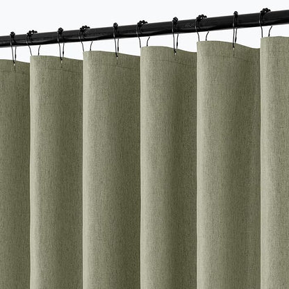 ANRODUO Olive Green Linen Textured Fabric Shower Curtain Set - W72xL84 | Farmhouse Shower Curtain with 12 Metal Hooks, Waterproof Heavy Duty, Button Hole Design, Machine Washable for Bathroom