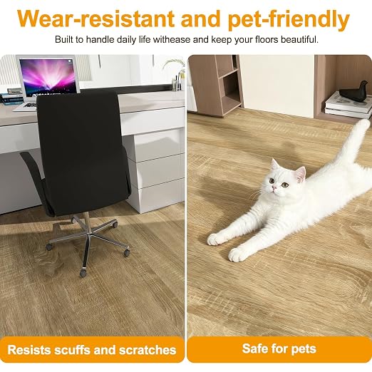 Countewol Stick Vinyl Flooring Roll, Light Oak Wood Grain Self Adhesive PVC Floor Sheet, Waterproof, Scratch Resistant & Removable Vinyl Floor Covering for Kitchen, Bedroom, RV, Apartment DIY
