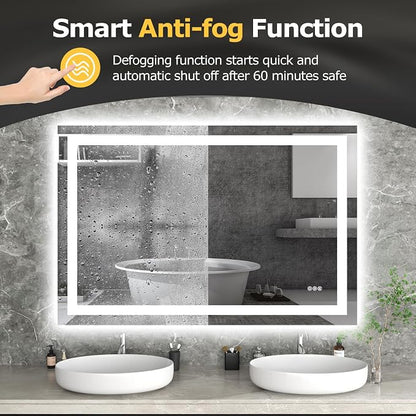 Hivone 48"X32" LED Bathroom Mirror with Lights, Anti-Fog, Dimmable, Backlit + Front Lit, Smart Bathroom Vanity Mirror, Memory Function, Shatterproof, Tempered Glass (Horizontal/Vertical)