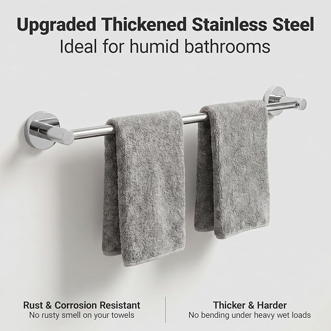 24-Inch Wall Mounted Towel Racks for Bathroom, 4-Piece Towel Bar Set | Rust-Resistant SUS 304 Stainless Steel, 4-Piece Towel Bar Set, sturdy wall mount, space-saving humid bath towel storage rack