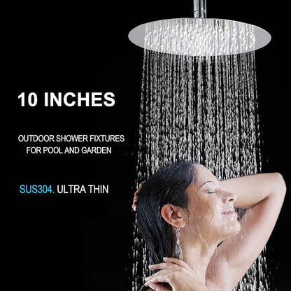 Outdoor Shower Fixtures - Total Complete Shower Kit, Chrome Finish with SS304 Handheld High Pressure Shower Head, 3-Functions