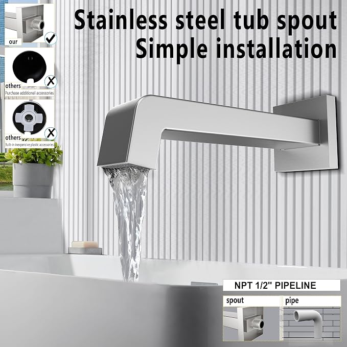 Tub Shower Faucet Set with 6 Inch Brushed Nickel Shower Head & Tub Faucet | Bathtub Shower System,shower faucet set,shower set, Tub Faucet Set,shower faucet,Brushed Nickel Shower Faucet Set