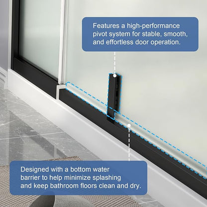 36-42" W x 72" H Frosted Pivot Shower Glass Door Matte Black | 1/4"(6mm) SGCC Tempered Glass with Explosion-Proof Film &Nano Coating,Customizable Width
