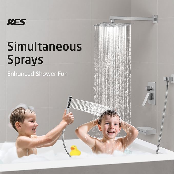 KES Bathtub Shower Faucet Set with Waterfall Tub Spout Shower System 3-Function Shower Faucets Sets Complete with 10 Inch Rain Shower Head, XB6305F18-BN