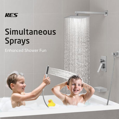 KES Bathtub Shower Faucet Set with Waterfall Tub Spout Shower System 3-Function Shower Faucets Sets Complete with 10 Inch Rain Shower Head, XB6305F18-BN