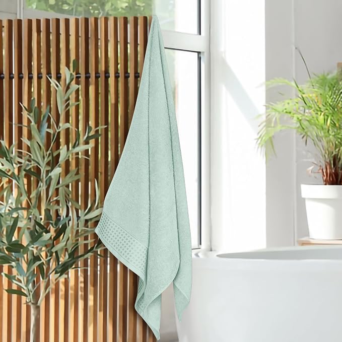 GLAMBURG Ultra Soft 4 Pack Oversized Bath Towel Set 27x54 inches, 100% Cotton Bath Towels, Highly Absorbant Compact Quickdry & Lightweight Towel, Ideal for Gym Travel Camp Pool - Sea Green