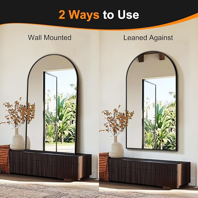 Arched Bathroom Mirror, Black, 55"x30"