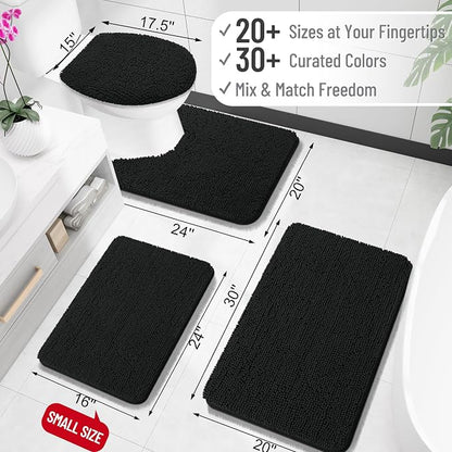 OLANLY Toilet Rugs U-Shaped 20x20, Soft Absorbent Chenille Contour Rugs | Black, Quick-Drying Rubber Backing, Machine Washable Non-Slip Shaggy Bathroom Mat for Toilet, Home Decor Accessories