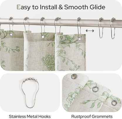 HOMEIDEAS Green Floral Shower Curtain 72x78 Inch | Fresh Farmhouse Bathroom Decor,Waterproof and Machine Washable Fabric,Polyester with 12 Hooks