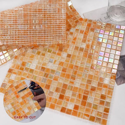 5.75 Sq.Ft Iridescent Orange Glass Mosaic Tile for Bathroom, Backsplash | Waterproof Wall & Floor Tile. Heat & frost resistant outdoors, Swimming Pool, Fireplace, Restaurants, Hotels, Laundry, 10pcs.