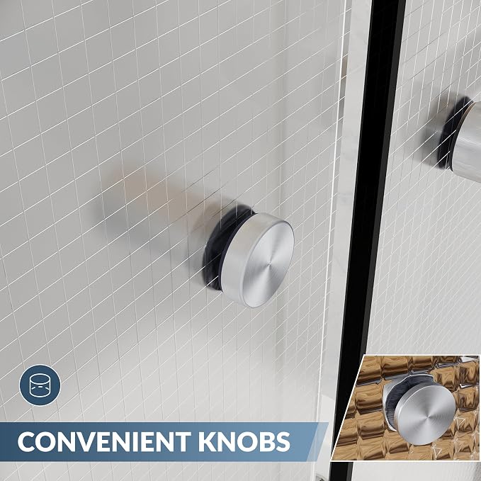 SUNNY SHOWER Double Sliding Shower Door Frosted Glass Shower Enclosure Sliding 60" W x 57.4" H Bathtub Door 1/4" Glass Panel, Brushed Nickel Finish