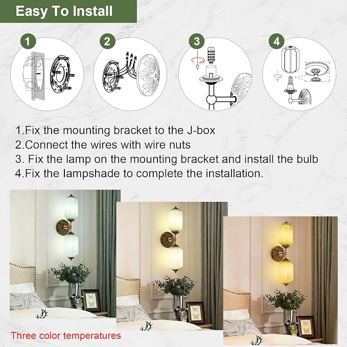 Vintage Milk Glass Bathroom Vanity Light, 2-Light Vintage Wall Sconce with Antique Brass Finish Base & Green Glass Shad, Wall Sconce Lighting for Mirror, Living Room, Gallery (Bulbs Included)