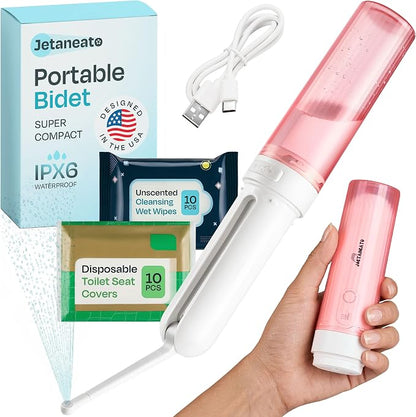 Portable Electric Bidet for Travel - Portable Bidet Rechargeable Handheld Sprayer with 3 High Pressure Modes, USB-C, Adjustable Nozzle & Extra Clean Kit, IPX6 Waterproof Peri Bottle (Pink)
