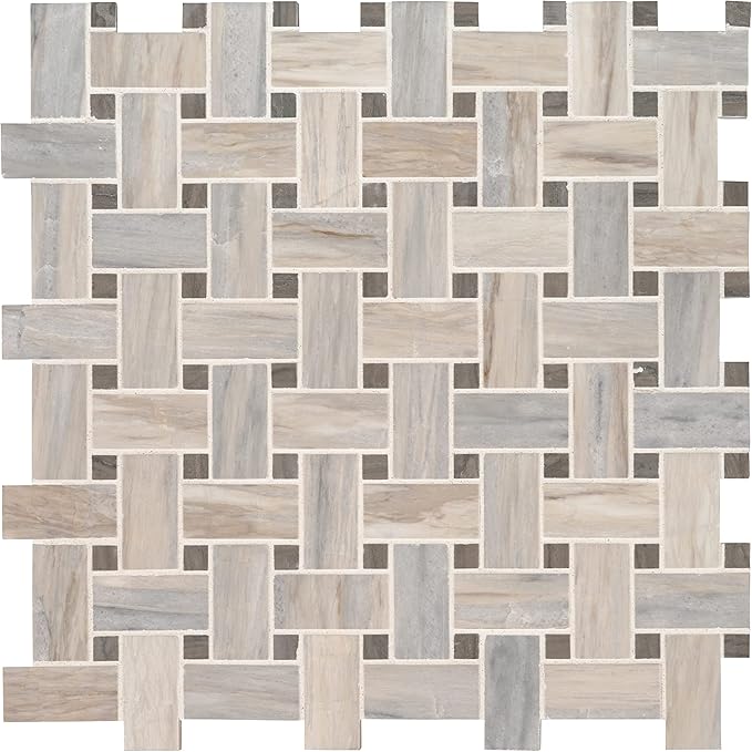 MSI Angora 12 in. x 12 in. Polished Marble Basketweave Tile Mesh-Mounted Mosaic for Kitchen Backsplash, Bathroom, Accent Walls & Shower