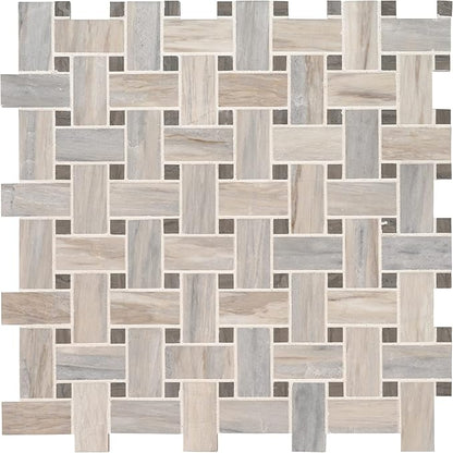 MSI Angora 12 in. x 12 in. Polished Marble Basketweave Tile Mesh-Mounted Mosaic for Kitchen Backsplash, Bathroom, Accent Walls & Shower