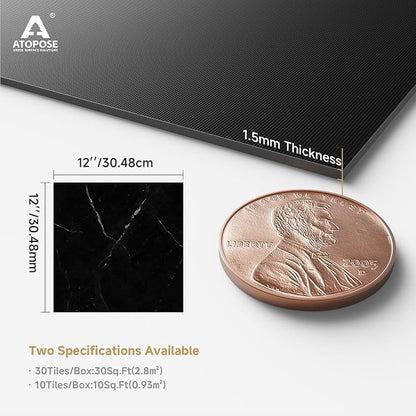ATOPOSE Floor Tiles Peel and Stick Waterproof,30-Pack 12"x12" 30 Sq.Ft | Black Marble,Stain-Resistant And Easy To Clean Suitable For Diy Installation In Kitchens, Bathrooms, Living Rooms, Hallways