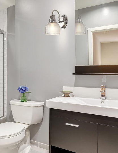 JONATHAN Y 5.75" Chrome Modern Bathroom Vanity Light, 1-Light LED Wall Sconce, Clear Glass Bell Shade for Mirror Hallway Kitchen, ETL Listed, LED Bulb Included JYL7407A