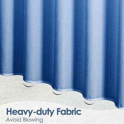 MitoVilla Blue Ombre Waffle Fabric Shower Curtain, Light Blue Waffle Weave Textured Shower Curtains for Luxury Bathroom Decor, Modern Weighted Bathroom Shower Curtain, 72 x 72