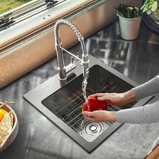 YITAHOME 15in Drop In Small Kitchen Sink, Stainless Steel Nano Gunmetal Black Bar Sink with Grid & Accessories, Single Bowl Workstation Sink 15 x 15 x 10 Inch