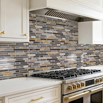 Art3d Linear Tile Peel and Stick Backsplash, 10-Pack, Vintage Sandstone | 12 x 12 Inch, Enhanced Thickness, Warp Resistant, Strong Adhesion, Sturdy, for Kitchen, Bedroom, Ideal for Home Improvement