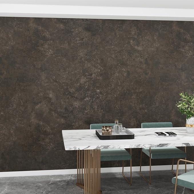 3yecao 31"×1181" Big Roll Large Size Wide Thick Dark Brown Tan Grey Concrete Wallpaper Peel and Stick Waterproof Taupe Charcoal Gray Concrete Cement Contact Paper Vinyl Tile Sticker for Bedroom Walls