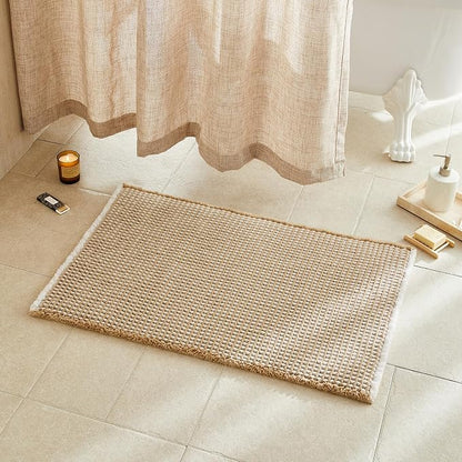 TYUU Waffle Bath Mat, Boho Bathroom Rugs Non Slip, 36x24 Khaki & White | Super Absorbent Quick Dry Bath Rug, Non-Slip Backing, Soft Waffle Washable Farmhouse Bathroom Mats, Tub, Shower & Home Decor