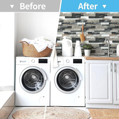 Art3d Faux Stone Peel & Stick Backsplash Tile, 10 pcs, Distressed Wood | PVC, Multi-Style Decor Sheets, Waterproof, Traceless Peel, No Wall Damage, Ideal for Kitchen